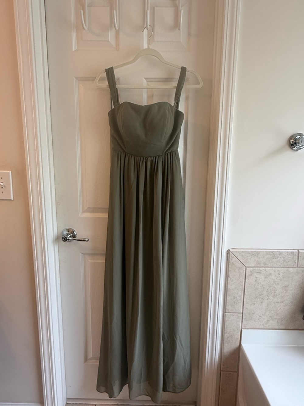 Birdy Grey Chiffon Bridesmaid Maxi Dress – XS – Taupe – Removable Straps